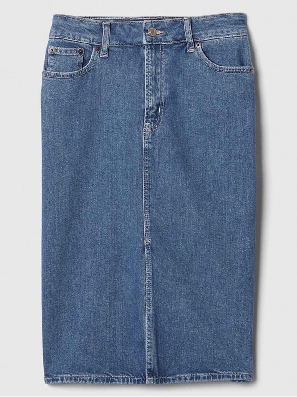 GAP Denim Medium Indigo Blue Front Slit Midi Jean Skirt Size 4 - Picture 4 of 10